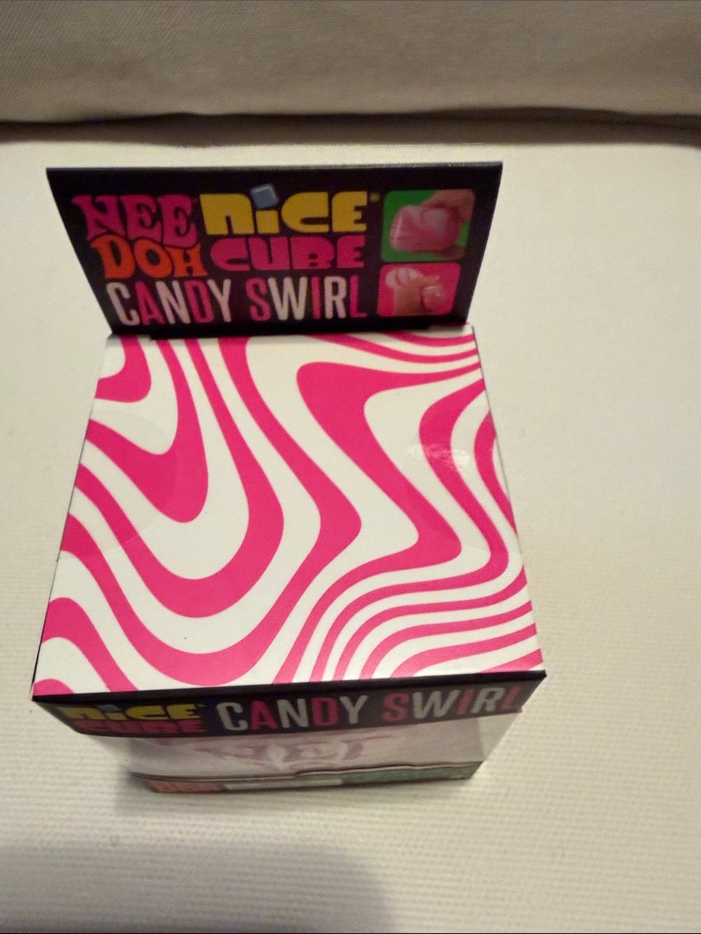 NWT NeeDoh Nice Cube Candy Swirl Super Solid Squish - Pink & White - Picture 6 of 6